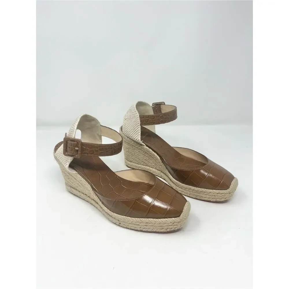 Christian Louboutin Amelina Brown Croc Leather Espadrille Wedge Sandal size 38